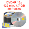 XEO DVD+R vierges, 16 x Speed, 120 Min. 4,7 GB, 50 Stk.